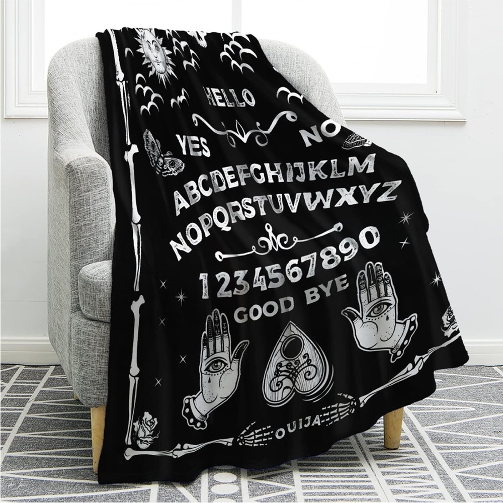 Mystic Black and White Ouija Board Throw Blanket